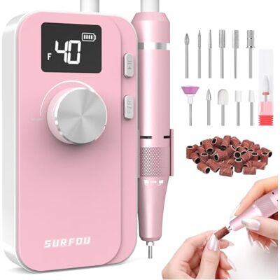 SURFOU Nagelfräser 40000 U/min, Elektrische Nagelfeile Kabellos Wiederaufladbar mit 4000mAh Akku, LCD-Display, Leise & Vibrationsarm, Stufenlos Regelbar, für Gel Acryl Naturnägel SURFOU Nagelfräser 40000 U/min, Elektrische Nagelfeile Kabellos Wiederaufladbar mit 4000mAh Akku, LCD-Display, Leise & Vibrationsarm, Stufenlos Regelbar, für Gel Acryl Naturnägel