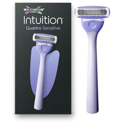 Wilkinson Sword Intuition Quattro Sensitive Skin Rasierer für Damen, Damenrasiergriff mit 1 Ersatzklinge Wilkinson Sword Intuition Quattro Sensitive Skin Rasierer für Damen, Damenrasiergriff mit 1 Ersatzklinge