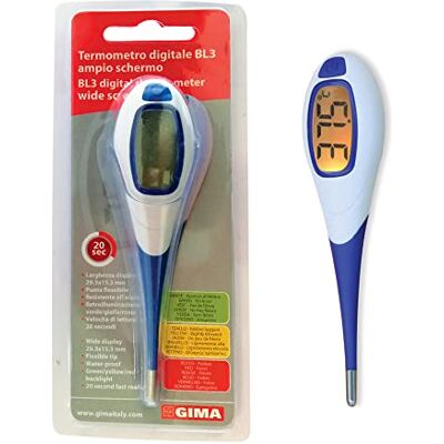 GIMA Digitales Thermometer BL3, 20 Sekunden, großer Bildschirm, flexible Spitze, wasserdicht, Hintergrundbeleuchtung, rot/orange/grün, 25554 GIMA Digitales Thermometer BL3, 20 Sekunden, großer Bildschirm, flexible Spitze, wasserdicht, Hintergrundbeleuchtung, rot/orange/grün, 25554