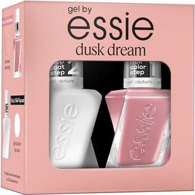 essie gel by dusk dream, Set mit rosafarbenem Gel-Lack princess charming und gel couture top coat für bis zu 15 Tage Halt essie gel by dusk dream, Set mit rosafarbenem Gel-Lack princess charming und gel couture top coat für bis zu 15 Tage Halt