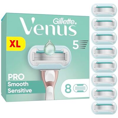 Gillette Smooth Sensitive Rasierklingen, 8 Original Ersatzklingen Damenrasierer für Nassrasierer mit 5 Klingen Für Eine Gründliche Rasur, Türkis Gillette Smooth Sensitive Rasierklingen, 8 Original Ersatzklingen Damenrasierer für Nassrasierer mit 5 Klingen Für Eine Gründliche Rasur, Türkis