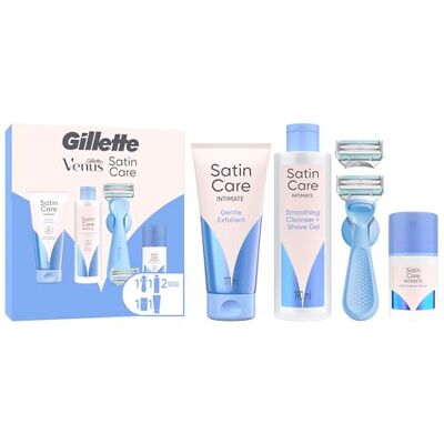 Gillette für den Intimbereich Rasierapparat mit 2 Klingen + Satin Care Intimpflege Produkte + Duschhänger Gillette für den Intimbereich Rasierapparat mit 2 Klingen + Satin Care Intimpflege Produkte + Duschhänger