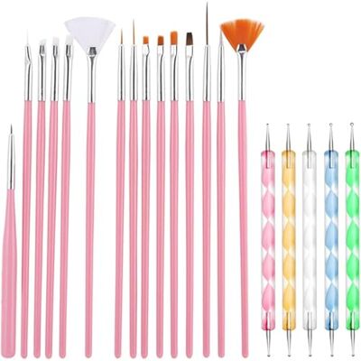Elalove 20 Stück Nail Art Pinsel Set, Rosa Gel & Acryl Pinsel mit Dotting Tool, UV Gel Konstruktion, Liner & Malpinsel für Nageldesigns und DIY Elalove 20 Stück Nail Art Pinsel Set, Rosa Gel & Acryl Pinsel mit Dotting Tool, UV Gel Konstruktion, Liner & Malpinsel für Nageldesigns und DIY