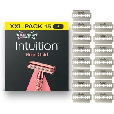 Wilkinson Sword Intuition Rose Gold Safety Rasierer für Damen, 15 Safety Rasierer Ersatzklingen Wilkinson Sword Intuition Rose Gold Safety Rasierer für Damen, 15 Safety Rasierer Ersatzklingen