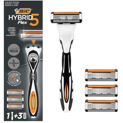 BIC Hybrid 5 Flex Rasierer Herren, Nassrasierer mit 3 Wechselklingen mit je 5 Klingen, mit Aloe Vera und Vitamin E, mit Präzisionstrimmer BIC Hybrid 5 Flex Rasierer Herren, Nassrasierer mit 3 Wechselklingen mit je 5 Klingen, mit Aloe Vera und Vitamin E, mit Präzisionstrimmer
