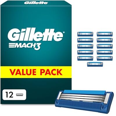 Gillette Mach 3 Turbo Klingen Herren, 12 Original Rasierklingen, Blau Gillette Mach 3 Turbo Klingen Herren, 12 Original Rasierklingen, Blau