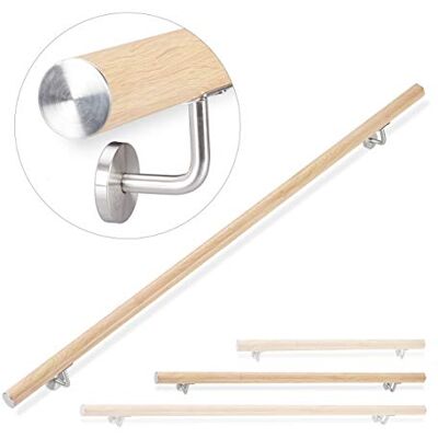 Relaxdays Handlauf Aluminium, rund, Treppengeländer innen, außen, Buche-Optik, 150 cm, Ø 42mm, mit Wandhalterung, natur Relaxdays Handlauf Aluminium, rund, Treppengeländer innen, außen, Buche-Optik, 150 cm, Ø 42mm, mit Wandhalterung, natur