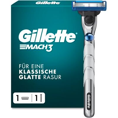 Gillette Mach 3 Turbo Rasierer Herren, Metall, Grau Herrenrasierer, Inkl. Nassrasierer, 1 Rasierklinge mit Verbessertem Gleitstreifen für Ein Sanftes Gleiten Und Neuen Klingen Gillette Mach 3 Turbo Rasierer Herren, Metall, Grau Herrenrasierer, Inkl. Nassrasierer, 1 Rasierklinge mit Verbessertem Gleitstreifen für Ein Sanftes Gleiten Und Neuen Klingen