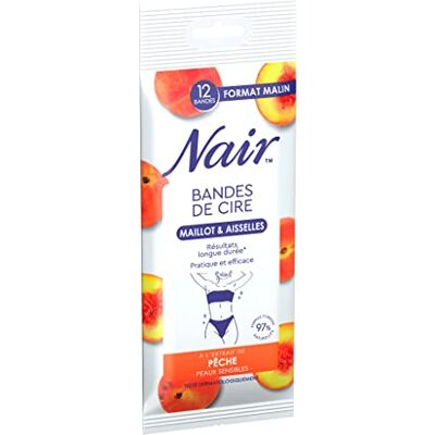 Nair Kaltwachsstreifen für Bikinizone & Achseln, empfindliche Haut, mit Pfirsichextrakt, 97% natürlicher Herkunft, intelligentes Format, 12 Streifen Nair Kaltwachsstreifen für Bikinizone & Achseln, empfindliche Haut, mit Pfirsichextrakt, 97% natürlicher Herkunft, intelligentes Format, 12 Streifen
