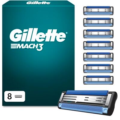 Gillette Mach 3 Klingen Herren, 8 Original Rasierklingen, Blau Gillette Mach 3 Klingen Herren, 8 Original Rasierklingen, Blau