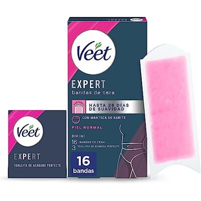 Veet Expert Enthaarungsbänder für Englische Haarentfernung, Bikini-Bereich, mit Karité-Butter, 16 Streifen Veet Expert Enthaarungsbänder für Englische Haarentfernung, Bikini-Bereich, mit Karité-Butter, 16 Streifen