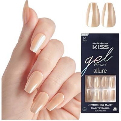 Kiss Gel Fantasy Allure Press-On-Nägel, "MoonBeam", Beige, mittellange Coffin-Form, sofort tragfertige Gelnägel, 28 Kunstnägel, pinker Gel-Nagelkleber (2g), Manikürestäbchen und Mini-Nagelfeile Kiss Gel Fantasy Allure Press-On-Nägel, "MoonBeam", Beige, mittellange Coffin-Form, sofort tragfertige Gelnägel, 28 Kunstnägel, pinker Gel-Nagelkleber (2g), Manikürestäbchen und Mini-Nagelfeile