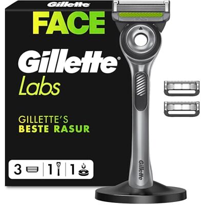 Gillette Labs mit Peelingstange, Herrenrasierer, 1 Griff, 3 Klingen, mit magnetischer Premium-Halterung Gillette Labs mit Peelingstange, Herrenrasierer, 1 Griff, 3 Klingen, mit magnetischer Premium-Halterung
