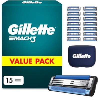 Gillette Mach 3 Klingen Herren, 15 Original Rasierklingen, Blau Gillette Mach 3 Klingen Herren, 15 Original Rasierklingen, Blau