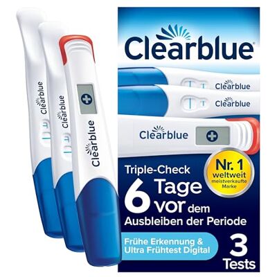 Clearblue Schwangerschaftstest Triple-Check Ultra Früh Kombipack, Ergebnisse 6 Tage früher, 3 Tests Clearblue Schwangerschaftstest Triple-Check Ultra Früh Kombipack, Ergebnisse 6 Tage früher, 3 Tests