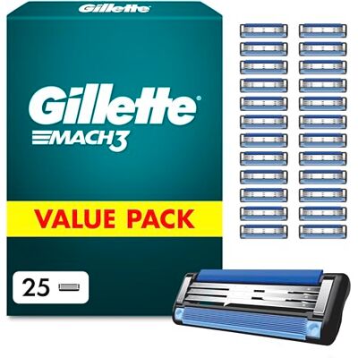 Gillette Mach 3 Klingen Herren, 25 Original Rasierklingen, Blau Gillette Mach 3 Klingen Herren, 25 Original Rasierklingen, Blau