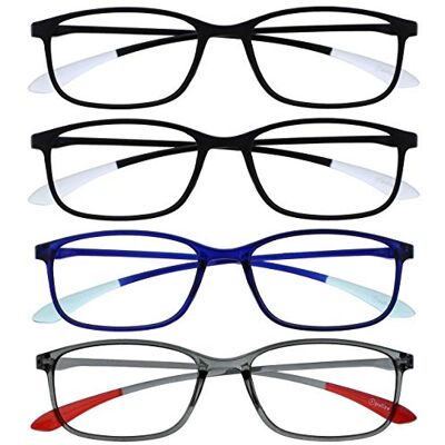 OPULIZE Ice Lesebrille 4er Pack Ultraleicht Rahmen Kratzfest Mattschwarz Kristallblau Kristallgrau Herren Damen RRRR61-1137 +1.00 OPULIZE Ice Lesebrille 4er Pack Ultraleicht Rahmen Kratzfest Mattschwarz Kristallblau Kristallgrau Herren Damen RRRR61-1137 +1.00