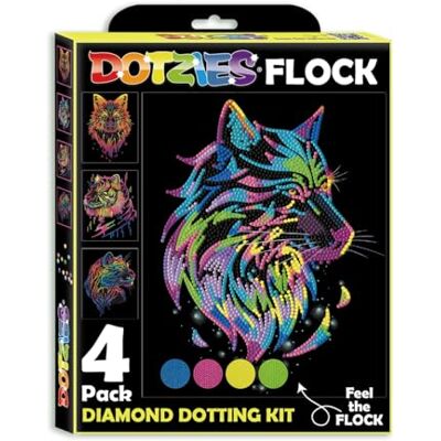 DIAMOND DOTZ DOTZIES 2594443 Original 5D Diamond Painting Set, Neon Raubkatzen, 4 bunte Diamant-Bilder mit Flock, Dotting-Kit für Kinder ab 6 Jahren, Beginner DIAMOND DOTZ DOTZIES 2594443 Original 5D Diamond Painting Set, Neon Raubkatzen, 4 bunte Diamant-Bilder mit Flock, Dotting-Kit für Kinder ab 6 Jahren, Beginner