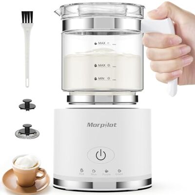 Morpilot Milchaufschäumer Elektrisch, 500ml 600W, 4 in 1 Milchschäumer für Heißer und Kalter, Spülmaschinenfest, Visuelles Glas, Latte-Design, Weiß Morpilot Milchaufschäumer Elektrisch, 500ml 600W, 4 in 1 Milchschäumer für Heißer und Kalter, Spülmaschinenfest, Visuelles Glas, Latte-Design, Weiß