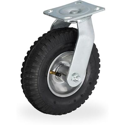 Relaxdays Lenkrolle, luftbereift, 2.50-4, Schwerlast-Transportrolle, Platte zum Anschrauben, bis 120 kg, schwarz/silber Relaxdays Lenkrolle, luftbereift, 2.50-4, Schwerlast-Transportrolle, Platte zum Anschrauben, bis 120 kg, schwarz/silber