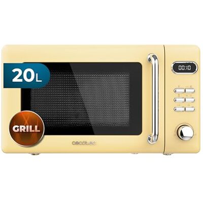 Cecotec Digitaler Mikrowellenherd mit Grill Proclean 5110 Retro Yellow, 20L 700W, 5 Stufen, 60 Min Timer, 8 Programme, Auftaumodus, Vintage Design Gelb, Sicherheitsschloss, Kochende Signal Cecotec Digitaler Mikrowellenherd mit Grill Proclean 5110 Retro Yellow, 20L 700W, 5 Stufen, 60 Min Timer, 8 Programme, Auftaumodus, Vintage Design Gelb, Sicherheitsschloss, Kochende Signal