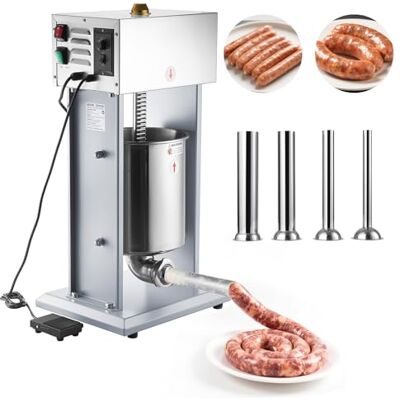 VEVOR Elektrischer Wurstfüller 10 L, Vertikale Wurstfüllmaschine mit Stufenloser Geschwindigkeitsregelung & Pedal & 4 Füllrohren, Fleischfüller aus Edelstahl für Gewerblichen & Privaten Gebrauch VEVOR Elektrischer Wurstfüller 10 L, Vertikale Wurstfüllmaschine mit Stufenloser Geschwindigkeitsregelung & Pedal & 4 Füllrohren, Fleischfüller aus Edelstahl für Gewerblichen & Privaten Gebrauch