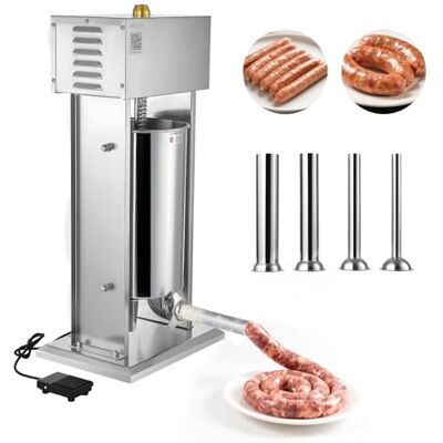 VEVOR elektrischer Wurstfüller 15 L Wurstfüllmaschine Fleischfüller mit stufenloser Geschwindigkeitsregelung & Pedal, Hochleistungsfüller aus Edelstahl mit 4 Wurstfüllrohren, Fleischfüllen VEVOR elektrischer Wurstfüller 15 L Wurstfüllmaschine Fleischfüller mit stufenloser Geschwindigkeitsregelung & Pedal, Hochleistungsfüller aus Edelstahl mit 4 Wurstfüllrohren, Fleischfüllen