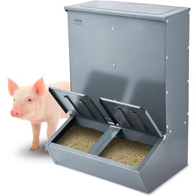 VEVOR Futterspender, 3,7 Scheffel Fassungsvermögen, Futterbox mit Doppeltür, Hochleistungs-Futtertrog aus Stahl, Schweinefutterautomat, Heuraufe für Außenbereich, Zum Füttern von bis zu 8 Schweinen VEVOR Futterspender, 3,7 Scheffel Fassungsvermögen, Futterbox mit Doppeltür, Hochleistungs-Futtertrog aus Stahl, Schweinefutterautomat, Heuraufe für Außenbereich, Zum Füttern von bis zu 8 Schweinen