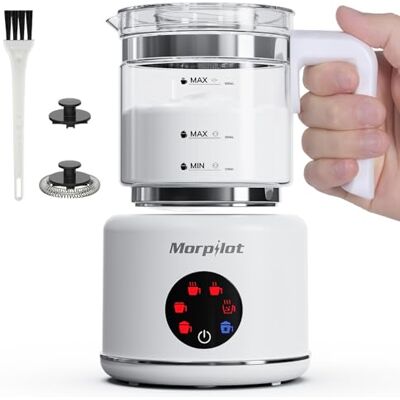 Morpilot Milchaufschäumer Elektrisch, 6 in 1 Milchschäumer für Milchschaum heiß und kalt, heißer Schokolade, 130-500ml, 600W, Visuelles Glas, Latte-Design, Spülmaschinenfest, Weiß Morpilot Milchaufschäumer Elektrisch, 6 in 1 Milchschäumer für Milchschaum heiß und kalt, heißer Schokolade, 130-500ml, 600W, Visuelles Glas, Latte-Design, Spülmaschinenfest, Weiß