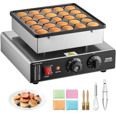 VEVOR Mini Pfannkuchenmaker Dutch Muffin Waffeleisen mit 43 mm Durchmesser, antihaftbeschichteter Poffertjes-Grill aus Edelstahl, elektrischer Mini Pancake Bäcker für Zuhause Küche Restaurant VEVOR Mini Pfannkuchenmaker Dutch Muffin Waffeleisen mit 43 mm Durchmesser, antihaftbeschichteter Poffertjes-Grill aus Edelstahl, elektrischer Mini Pancake Bäcker für Zuhause Küche Restaurant