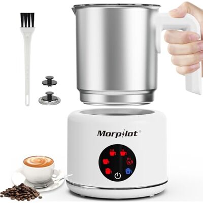 Morpilot Milchaufschäumer Elektrisch, 6 in 1 Milchschäumer für heißer, kalter und heißer Schokolade, 130-500ml, 600W, Antihaftbeschichtung, Latte-Design, Spülmaschinenfest, Edelstahl, Weiß Morpilot Milchaufschäumer Elektrisch, 6 in 1 Milchschäumer für heißer, kalter und heißer Schokolade, 130-500ml, 600W, Antihaftbeschichtung, Latte-Design, Spülmaschinenfest, Edelstahl, Weiß