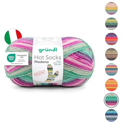 Gründl Wolle Hot Socks Madena 4-fach Sockenwolle 1 Knäuel 100 g, Berry Gründl Wolle Hot Socks Madena 4-fach Sockenwolle 1 Knäuel 100 g, Berry