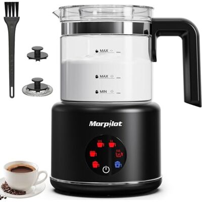 Morpilot Milchaufschäumer Elektrisch, 6 in 1 Milchschäumer für heißer, kalter und heißer Schokolade, 130-500ml, 600W, Visuelles Glas, Latte-Design, Spülmaschinenfest, Schwarz Morpilot Milchaufschäumer Elektrisch, 6 in 1 Milchschäumer für heißer, kalter und heißer Schokolade, 130-500ml, 600W, Visuelles Glas, Latte-Design, Spülmaschinenfest, Schwarz