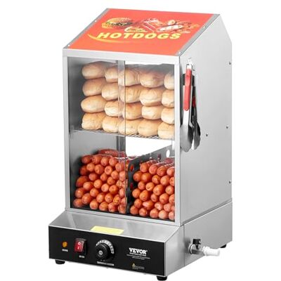 VEVOR Hot Dog Dampfgarer, 37L, 2-stufiger Hot Dog Hütten-Dampfgarer, 30℃~85℃ Temperaturregelung, elektrischer Brötchenwärmer mit Schiebetüren aus gehärtetem Glas, Trennplattenzange VEVOR Hot Dog Dampfgarer, 37L, 2-stufiger Hot Dog Hütten-Dampfgarer, 30℃~85℃ Temperaturregelung, elektrischer Brötchenwärmer mit Schiebetüren aus gehärtetem Glas, Trennplattenzange