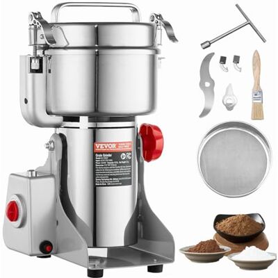 VEVOR Elektrische Getreidemühle, 1000 g, Hochgeschwindigkeits-Gewürzmühle mit 3000 W, gewerbliche Gewürzmühle, Pulverisiermaschine aus Edelstahl, für trockene Körner, Gewürze, Müsli, Kaffee, Mais VEVOR Elektrische Getreidemühle, 1000 g, Hochgeschwindigkeits-Gewürzmühle mit 3000 W, gewerbliche Gewürzmühle, Pulverisiermaschine aus Edelstahl, für trockene Körner, Gewürze, Müsli, Kaffee, Mais