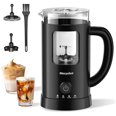 Morpilot Milchaufschäumer Elektrisch, 130-600ml 550W, 4 in 1 Milchschäumer für Heißer und Kalter, Visuelles Glas, Latte-Design, Schwarz Morpilot Milchaufschäumer Elektrisch, 130-600ml 550W, 4 in 1 Milchschäumer für Heißer und Kalter, Visuelles Glas, Latte-Design, Schwarz