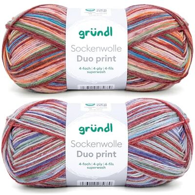 Gründl Wolle Sockenwolle Duo 2 Knäuel 100 g, rot-blau-altrosa Gründl Wolle Sockenwolle Duo 2 Knäuel 100 g, rot-blau-altrosa