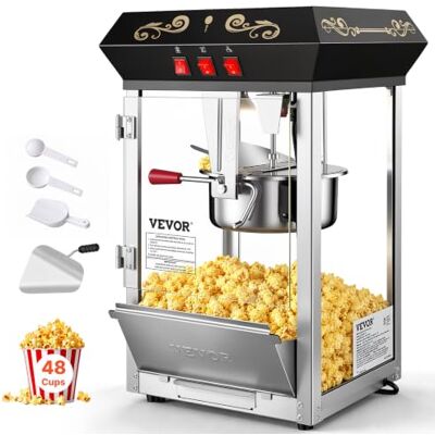 VEVOR Popcornmaschine Popcornautomat 850 W Popcorngerät, 8 oz Kessel für 48 Tassen pro Ladung, Popcornmaschine mit gehärtetem Glas inkl. 4 Schaufeln Kino-Stil Restaurant (Schwarz, Ohne Wagen) VEVOR Popcornmaschine Popcornautomat 850 W Popcorngerät, 8 oz Kessel für 48 Tassen pro Ladung, Popcornmaschine mit gehärtetem Glas inkl. 4 Schaufeln Kino-Stil Restaurant (Schwarz, Ohne Wagen)