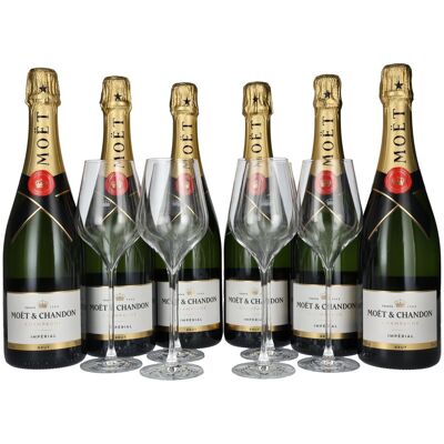 Moët & Chandon Champagne IMPÉRIAL Brut 12,5% Vol. 6x0,75l in Geschenkbox mit 6 Gläsern Moët & Chandon Champagne IMPÉRIAL Brut 12,5% Vol. 6x0,75l in Geschenkbox mit 6 Gläsern