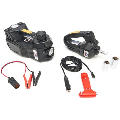 HBM Elektrischer 12 Volt 1,5 Tonnen Wagenheber mit LED-Leuchten Inklusive Schlagschrauber 12 Volt in Handtasche HBM Elektrischer 12 Volt 1,5 Tonnen Wagenheber mit LED-Leuchten Inklusive Schlagschrauber 12 Volt in Handtasche