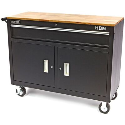 HBM Profi fahrbarer Werkzeugwagen Werkbank, 117 cm, schwarz HBM Profi fahrbarer Werkzeugwagen Werkbank, 117 cm, schwarz