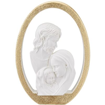 Heilige Familie-Skulptur aus Kunstharz mit Goldemailliertem Ovalem Rahmen - Argenteria MB Heilige Familie-Skulptur aus Kunstharz mit Goldemailliertem Ovalem Rahmen - Argenteria MB