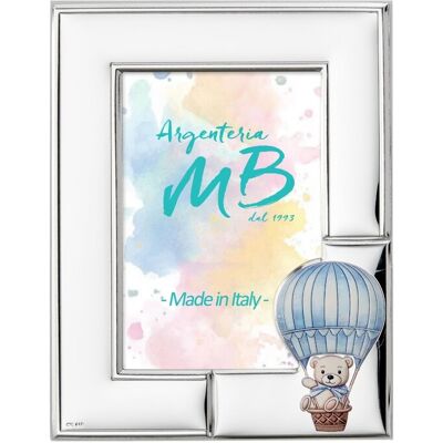 Bilderrahmen für die Babyparty mit Bär auf Blauem Heißluftballon und Namensgravur cm 10 x 15 - Argenteria MB Bilderrahmen für die Babyparty mit Bär auf Blauem Heißluftballon und Namensgravur cm 10 x 15 - Argenteria MB