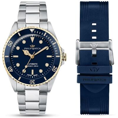 Philip Watch Herren Automatik-Armbanduhr Caribe Diving Blaue Zifferblatt Goldene Akzente R8223597031 - Philip Watch Philip Watch Herren Automatik-Armbanduhr Caribe Diving Blaue Zifferblatt Goldene Akzente R8223597031 - Philip Watch