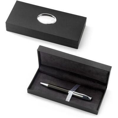 Glänzend Schwarzer Carbon-kugelschreiber Mit Individualisierbarem Etui - Argenteria Mb Glänzend Schwarzer Carbon-kugelschreiber Mit Individualisierbarem Etui - Argenteria Mb