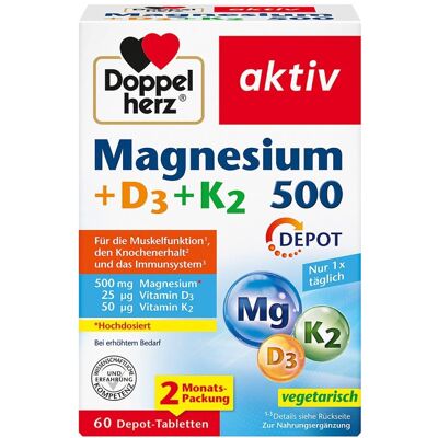 DOPPELHERZ Magnesium 500+D3+K2 Depot Tabletten - Nahrungsergänzungsmittel DOPPELHERZ Magnesium 500+D3+K2 Depot Tabletten - Nahrungsergänzungsmittel