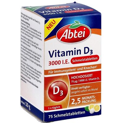 Abtei Vitamin D3 3000 I.E. Schmelztabletten 75stk Abtei Vitamin D3 3000 I.E. Schmelztabletten 75stk