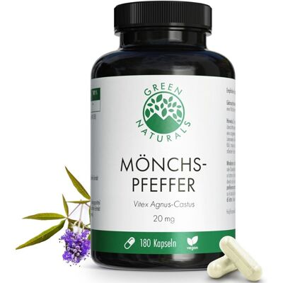 GREEN NATURALS Mönchspfeffer 20mg Hochdosiert Kapseln 180stk GREEN NATURALS Mönchspfeffer 20mg Hochdosiert Kapseln 180stk
