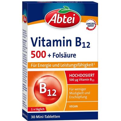 Abtei Vitamin B12 500 + Folsäure Tabletten 30stk Abtei Vitamin B12 500 + Folsäure Tabletten 30stk