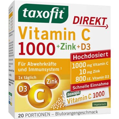 Taxofit Vitamin C 1000 + Zink+ D3 Direkt Granulat 20stk Taxofit Vitamin C 1000 + Zink+ D3 Direkt Granulat 20stk